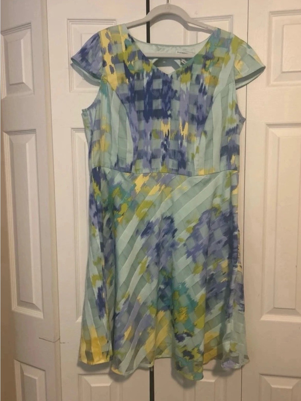 Isaac Mizrahi Light Blue, Yellow & Lavender Watercolor Fit-and-Flare Dress